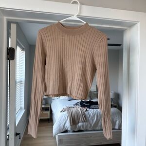 Tan Ribbed Long Sleeve Crop Top